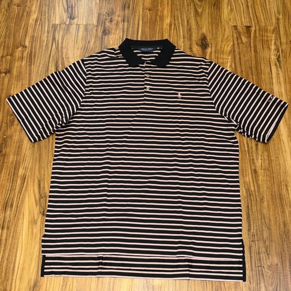 Ralph Lauren mens XL Polo Golf shirt Black White pink Stripe Kiawah River Course